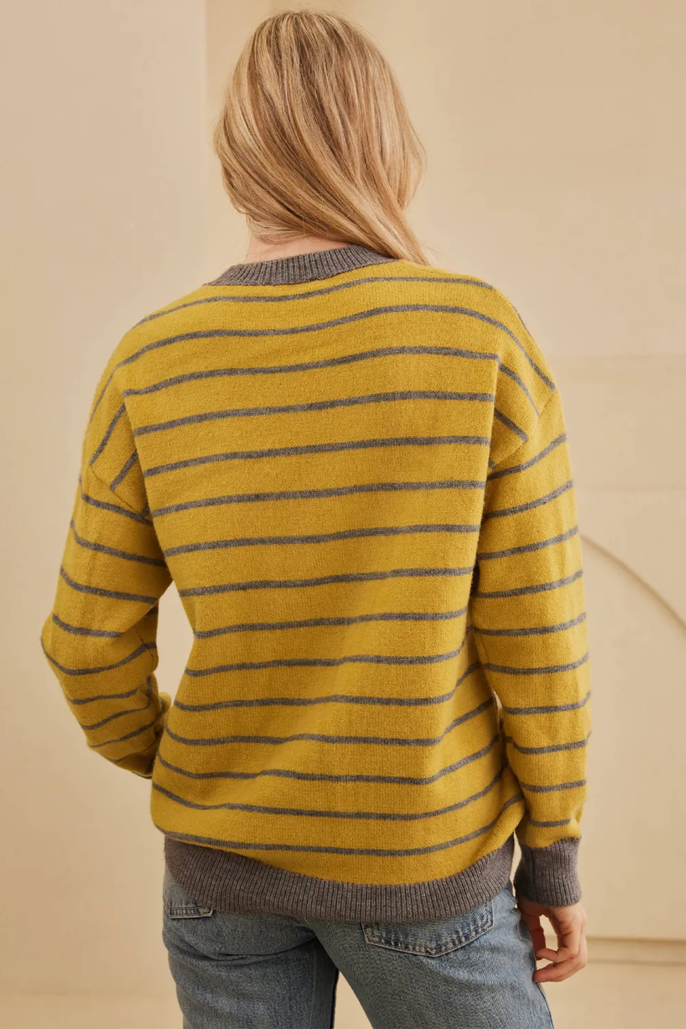 Flower Stripe Round Neck Long Sleeve Sweater, image 7