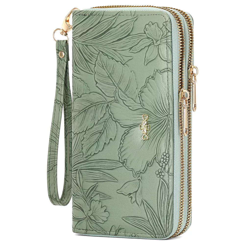 Embossed Floral Pattern Double Zipper Wallet, image 2