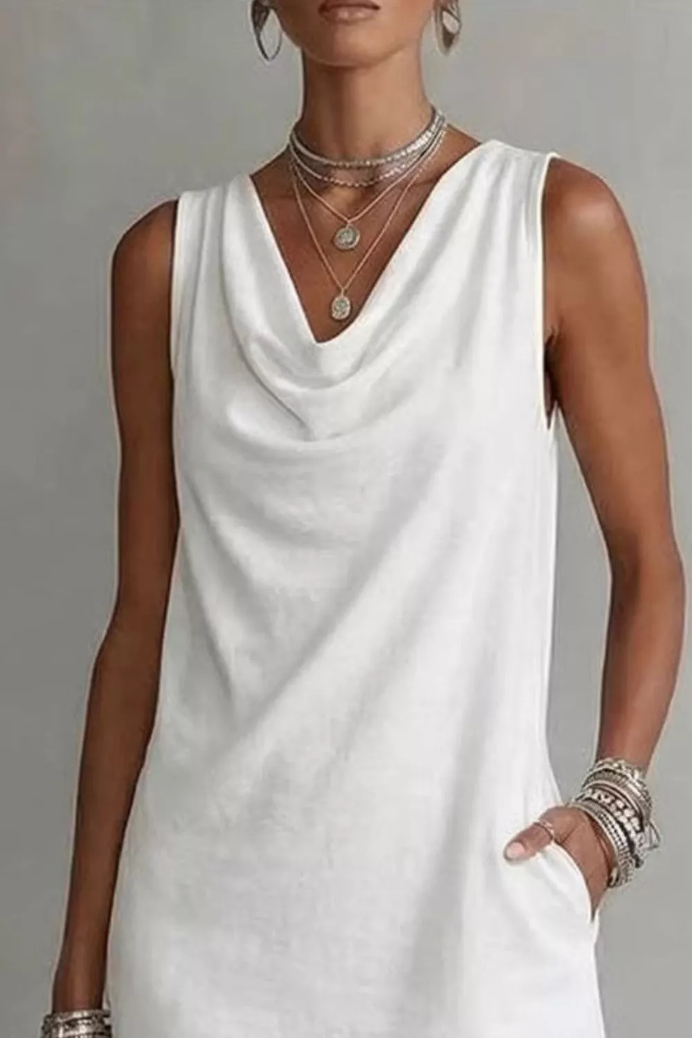 Casual Sleeveless Cowl Neck Mini Dress, image 3