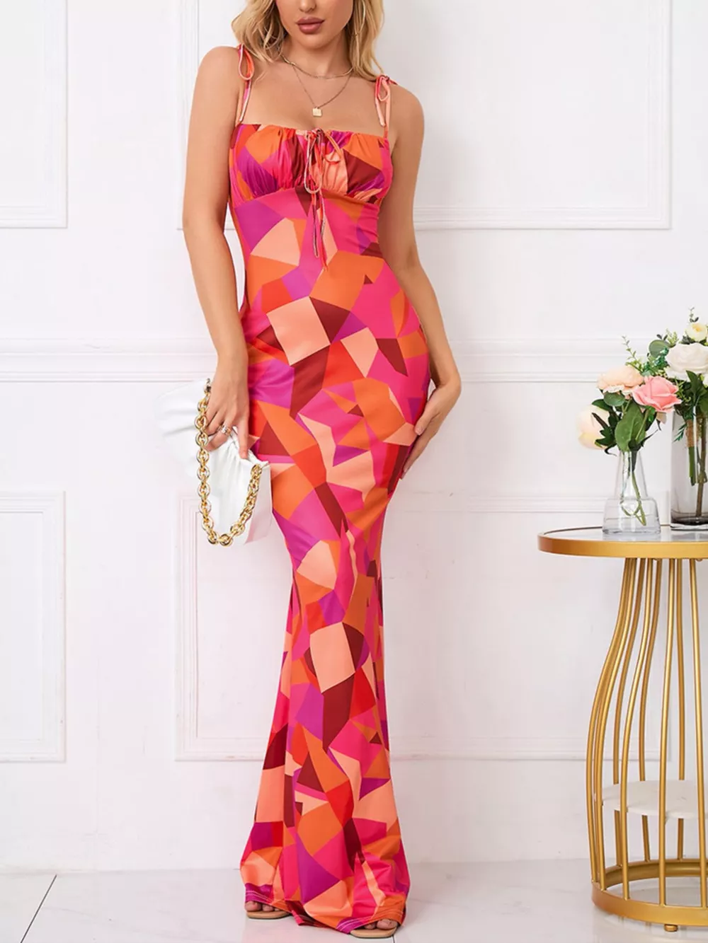 Floral Print Tie Strap Bodycon Maxi Dress, image 10