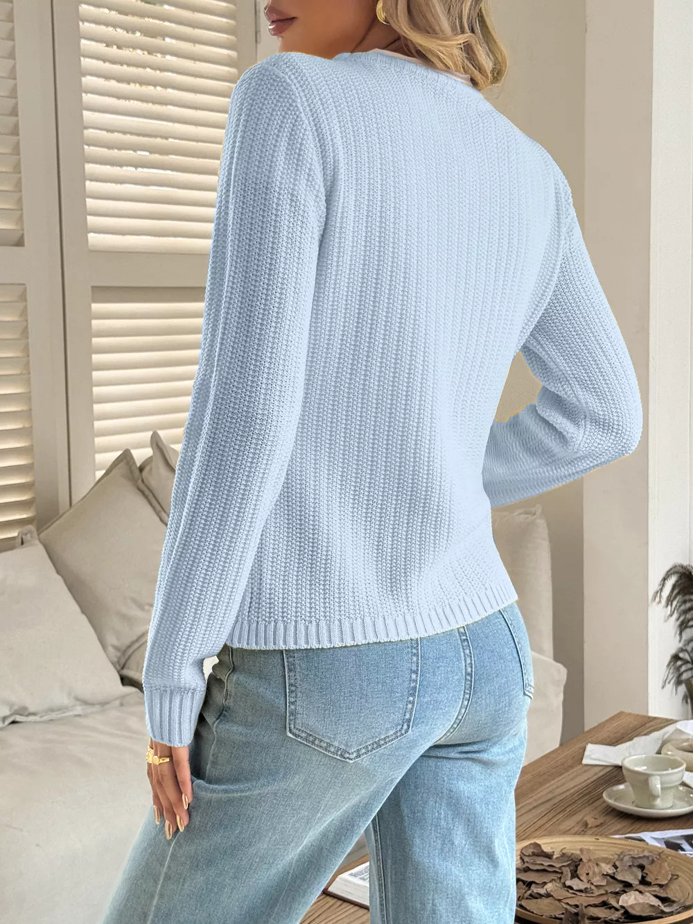 Button-Front Ribbed Long Sleeve Cardigan, image 7
