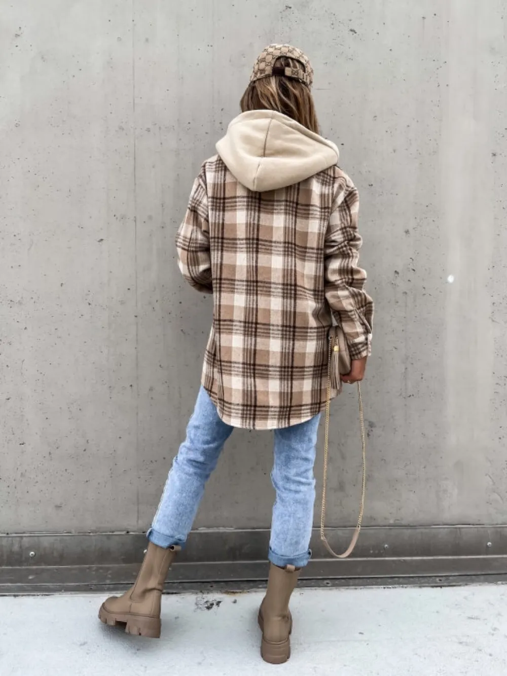 Plaid Dropped Shoulder Hooded Jacket, image 2