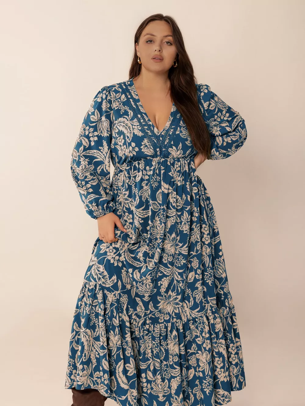 Plus Size Boho Floral Print Long Sleeve Maxi Dress, image 6