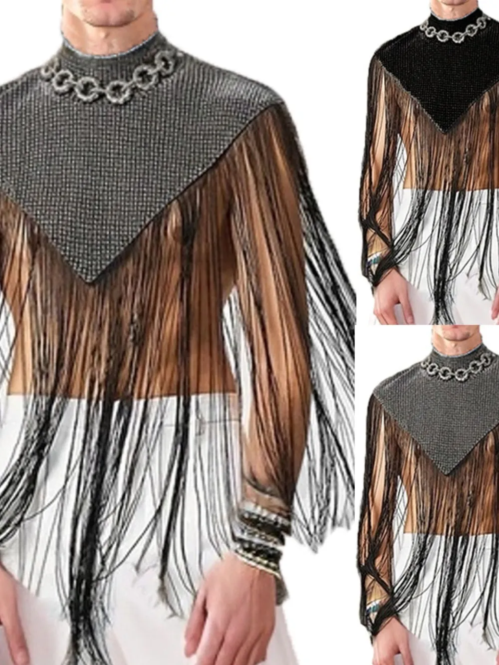 Men's Full Size Tassel Hem Mock Neck Cap Plus Size, image 2