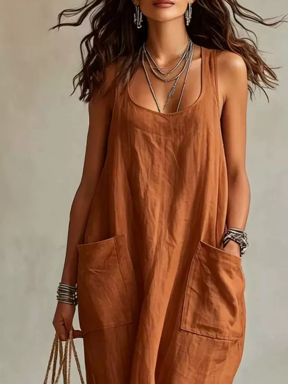 Scoop Neck Sleeveless Maxi Dress with Pockets, image 9