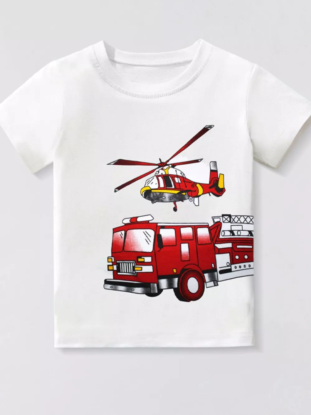 Children's Fire Truck and Helicopter Graphic T-Shirt