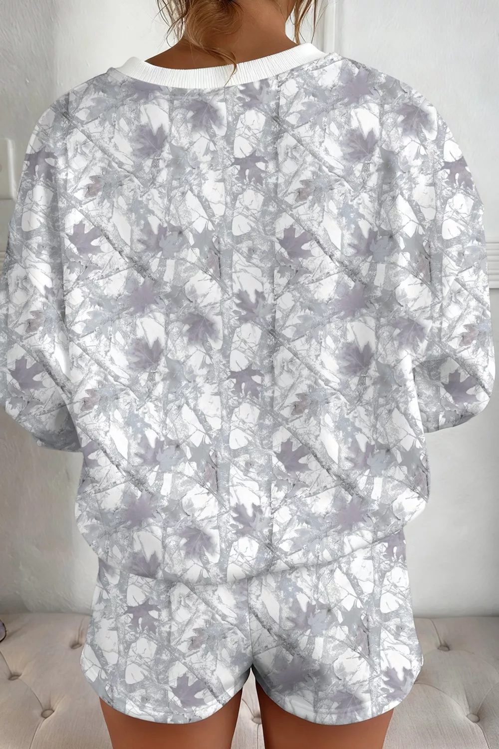 Abstract Woodland Camo Print Baggy Pullover Drawstring Shorts Set, image 10