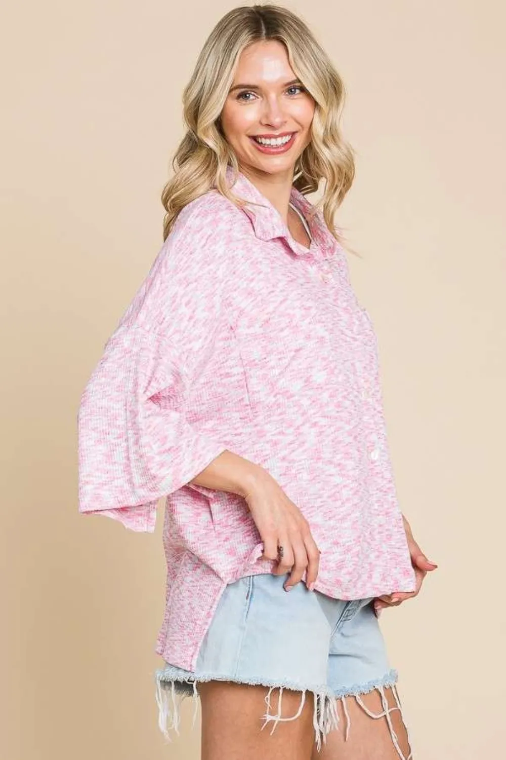 Button Up Drop Shoulder Slit Shirt, image 3