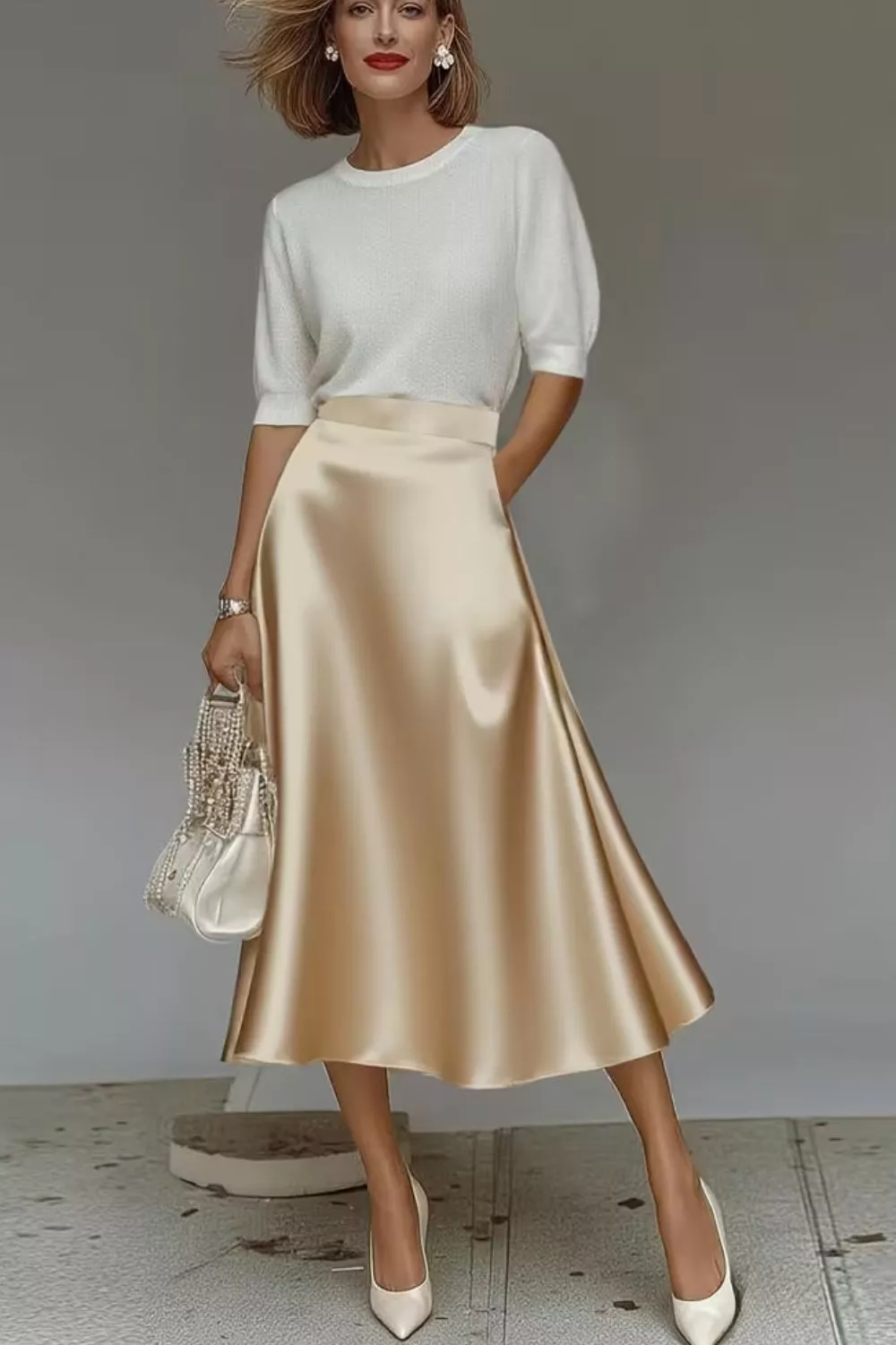 Satin A-Line Midi Skirt, image 10