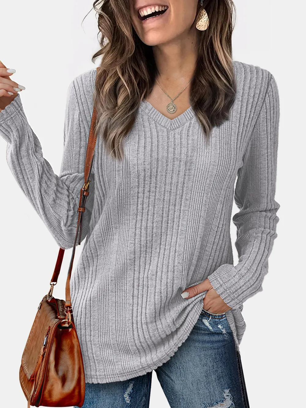 V-Neck Long Sleeve T-Shirt, image 8