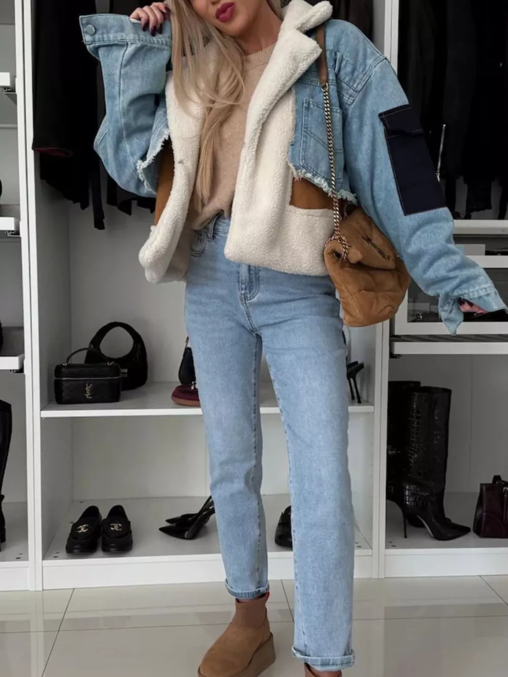 Raw Hem Sherpa Lined Denim Jacket, image 5
