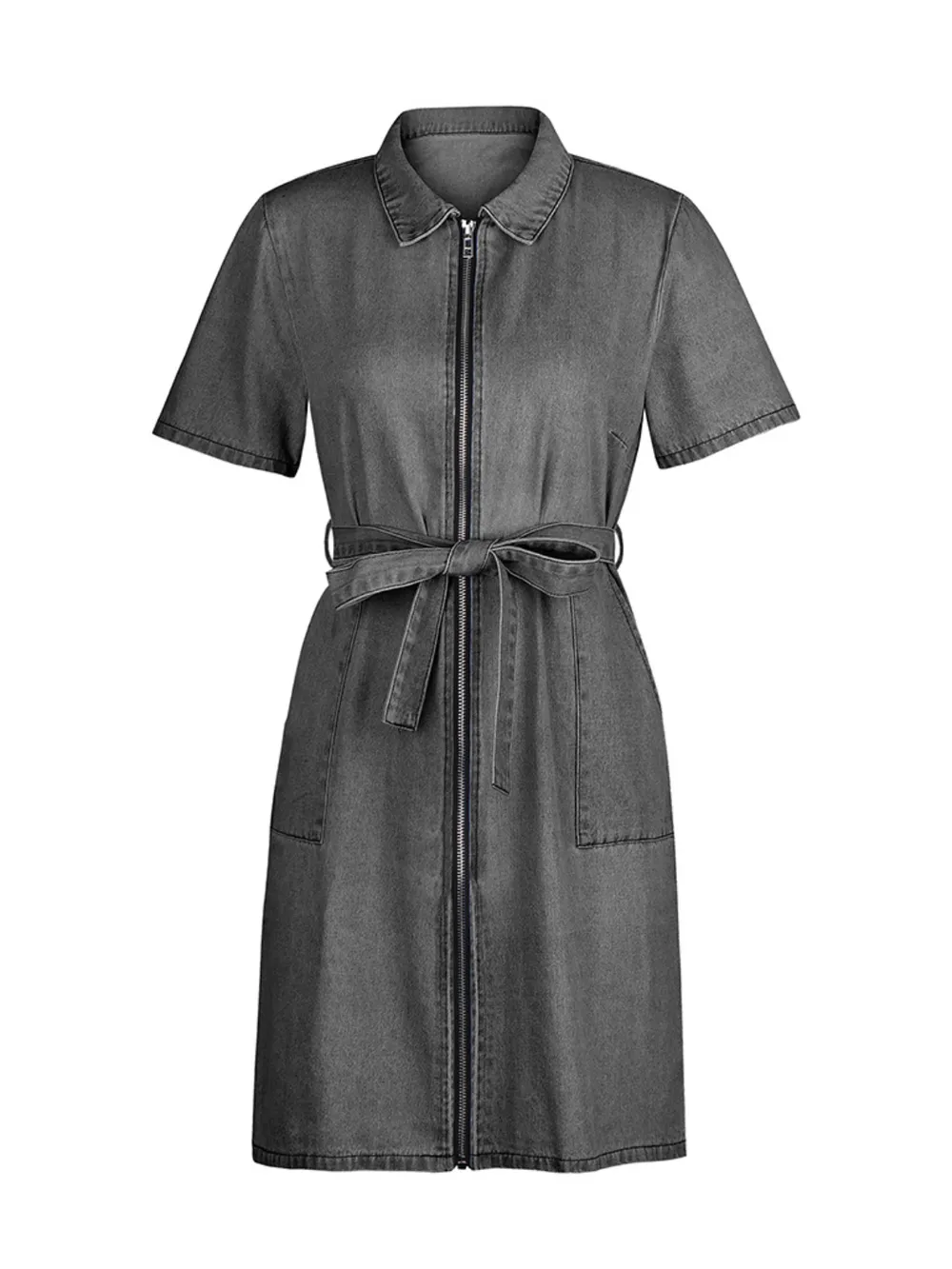 Full Size Zip Front Short Sleeve Denim Dress Plus Size, image 15