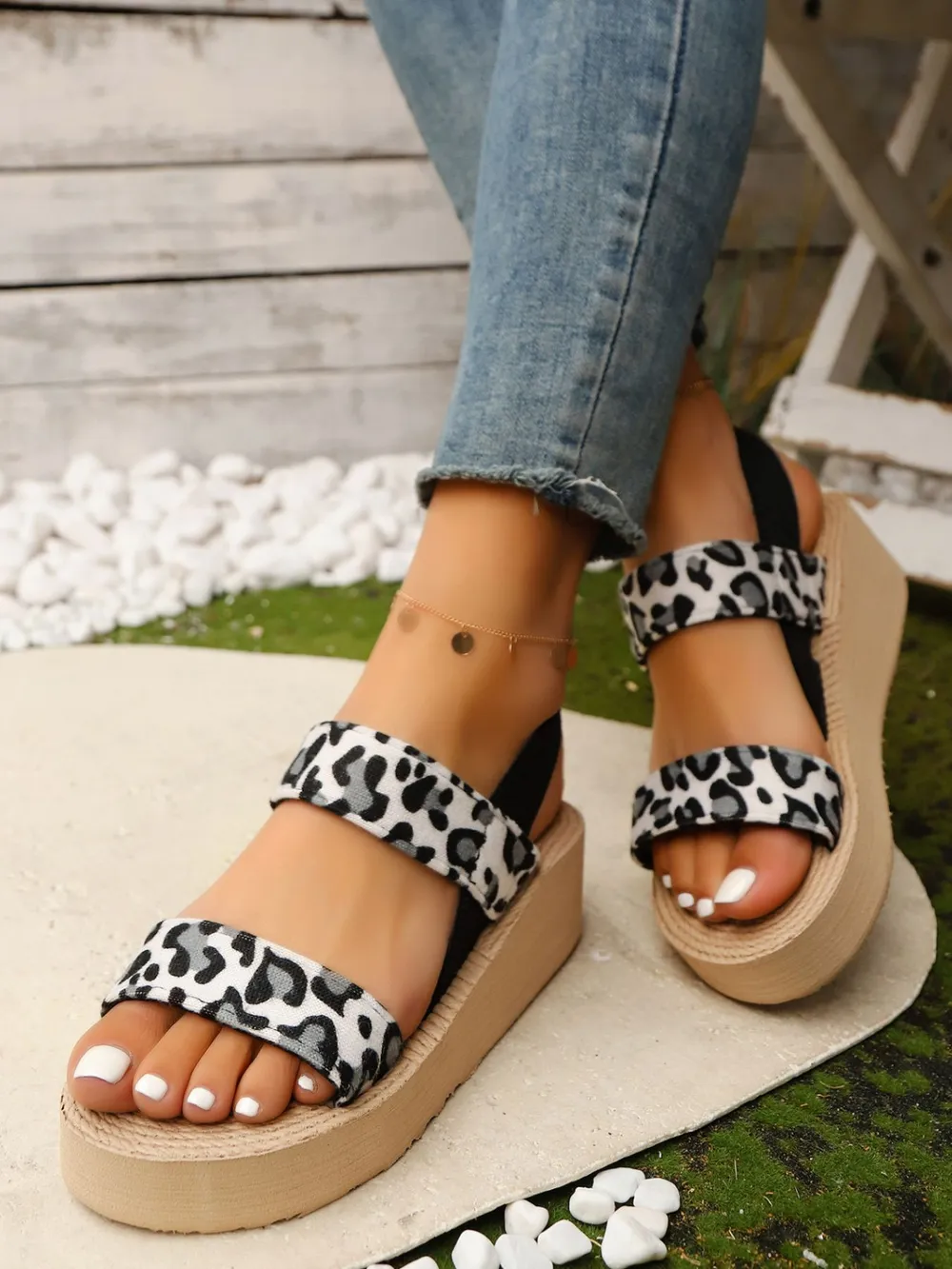 Leopard Open Toe Wedge Sandals, image 6