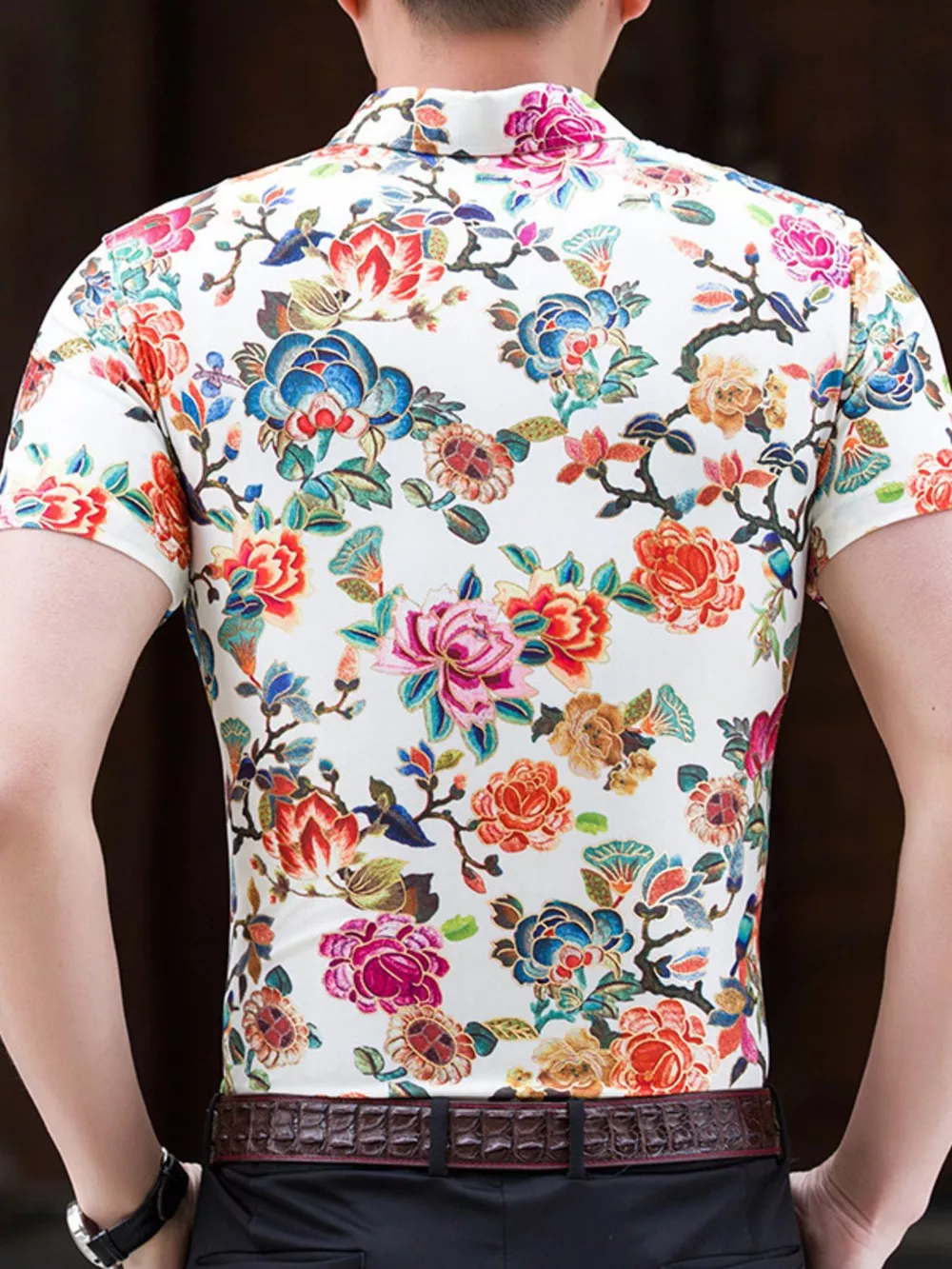 Men's Plus Size Floral Print Short Sleeve Button-Down Shirt, image 2