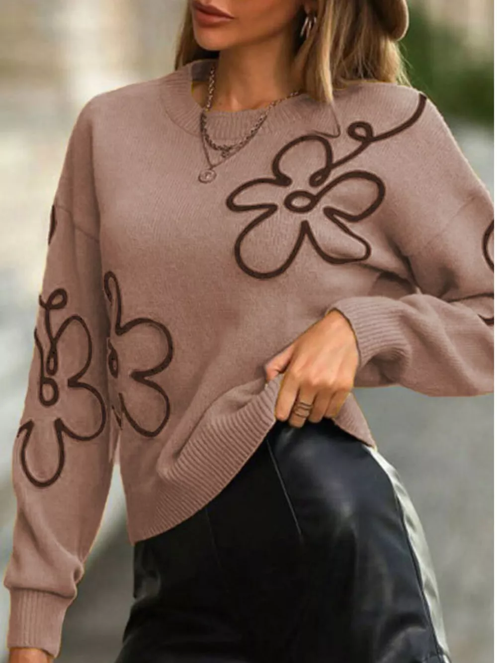 Flower Dropped Shoulder Sweater, image 12
