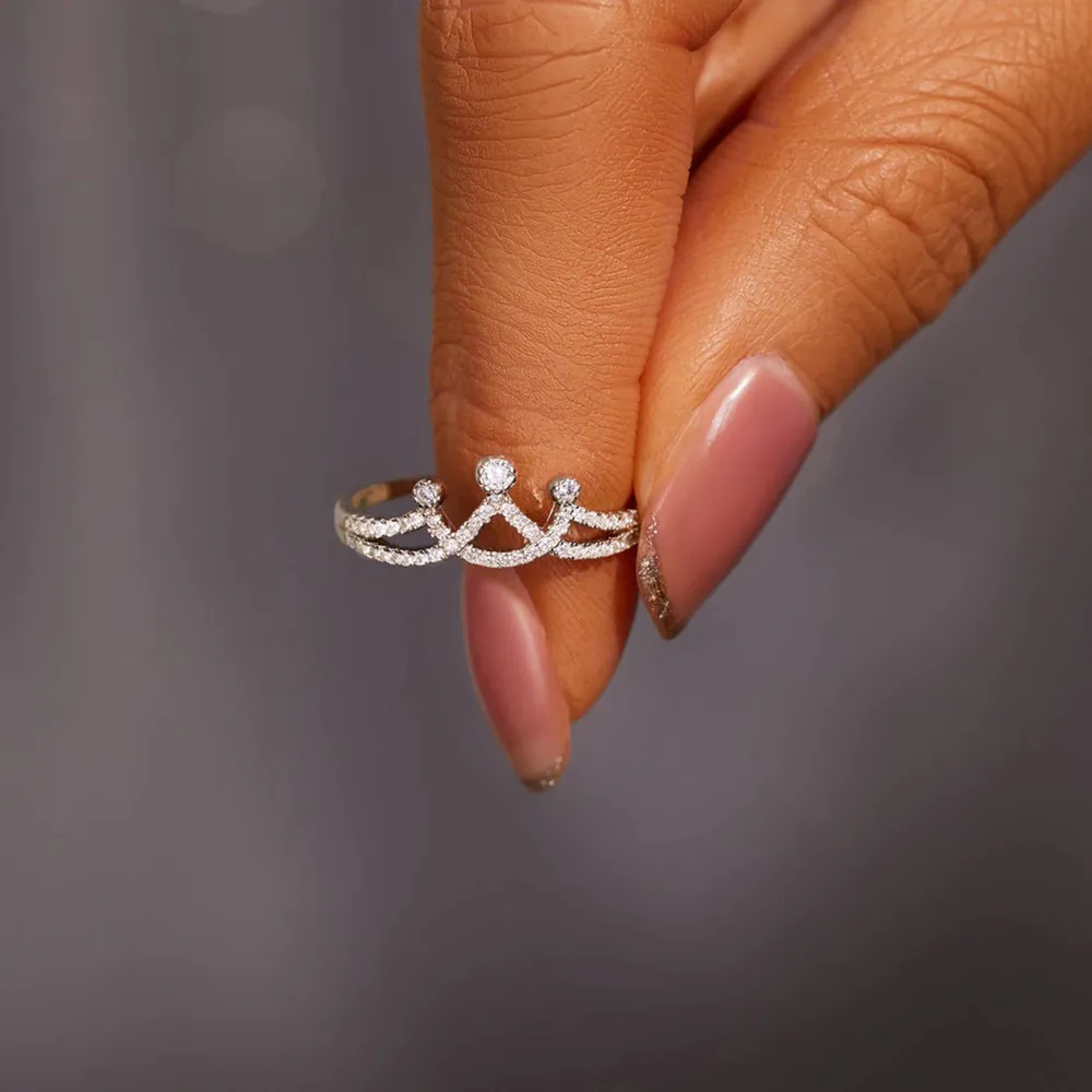 Crown Shape Inlaid Zircon 925 Sterling Silver Ring, image 2