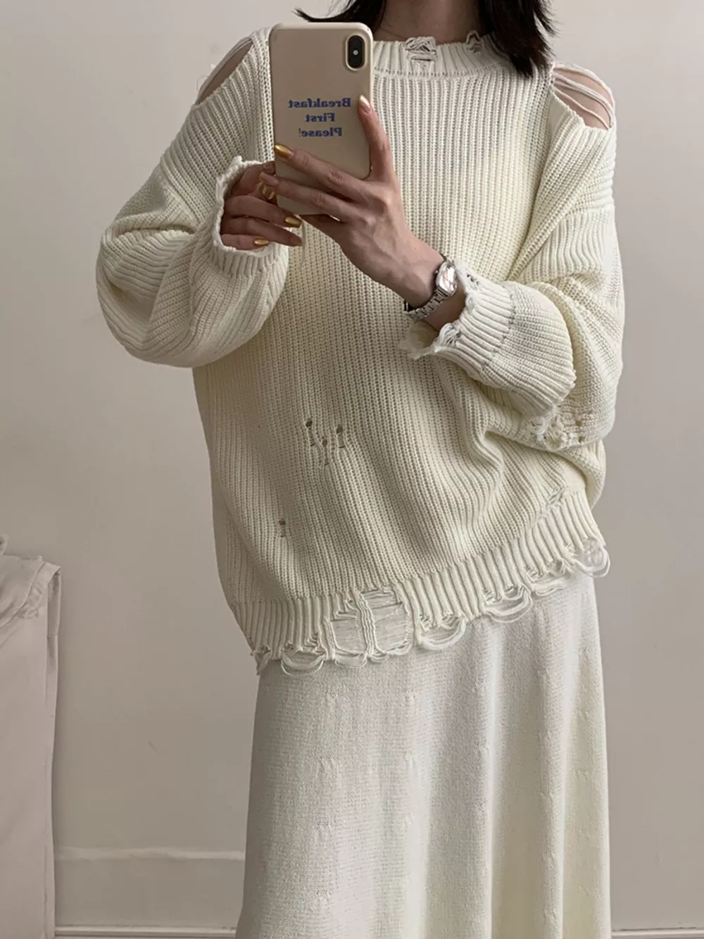 Distressed Long Sleeve Sweater and Skirt Set, image 4