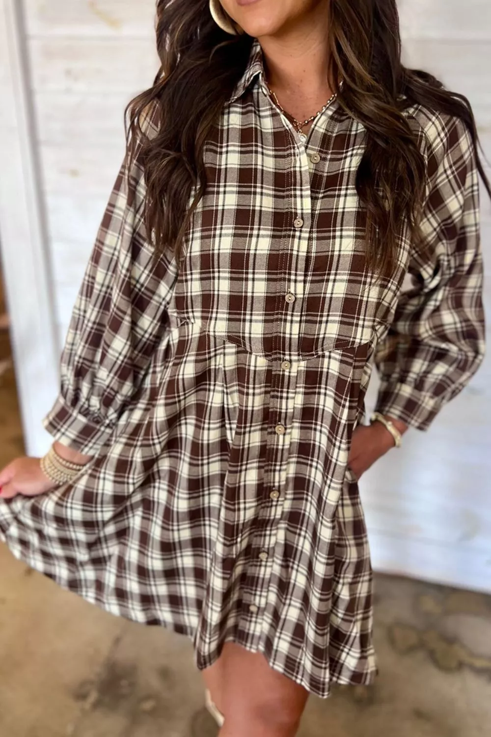 Plaid Long Sleeve Short Shift Mini Dress, image 5