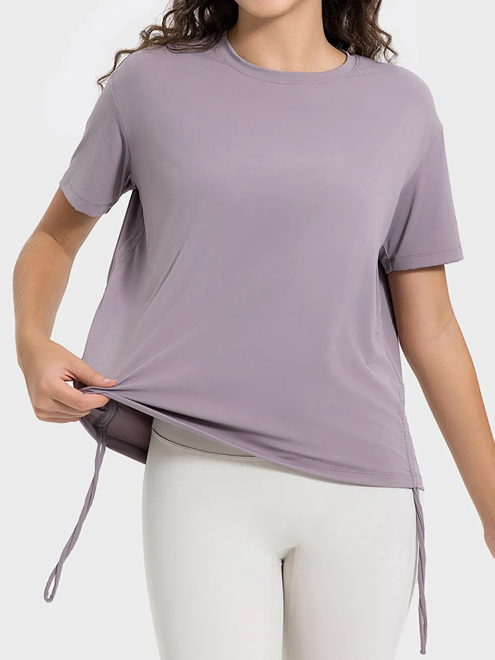 Drawstring Round Neck Short Sleeve Active T-Shirt, image 9