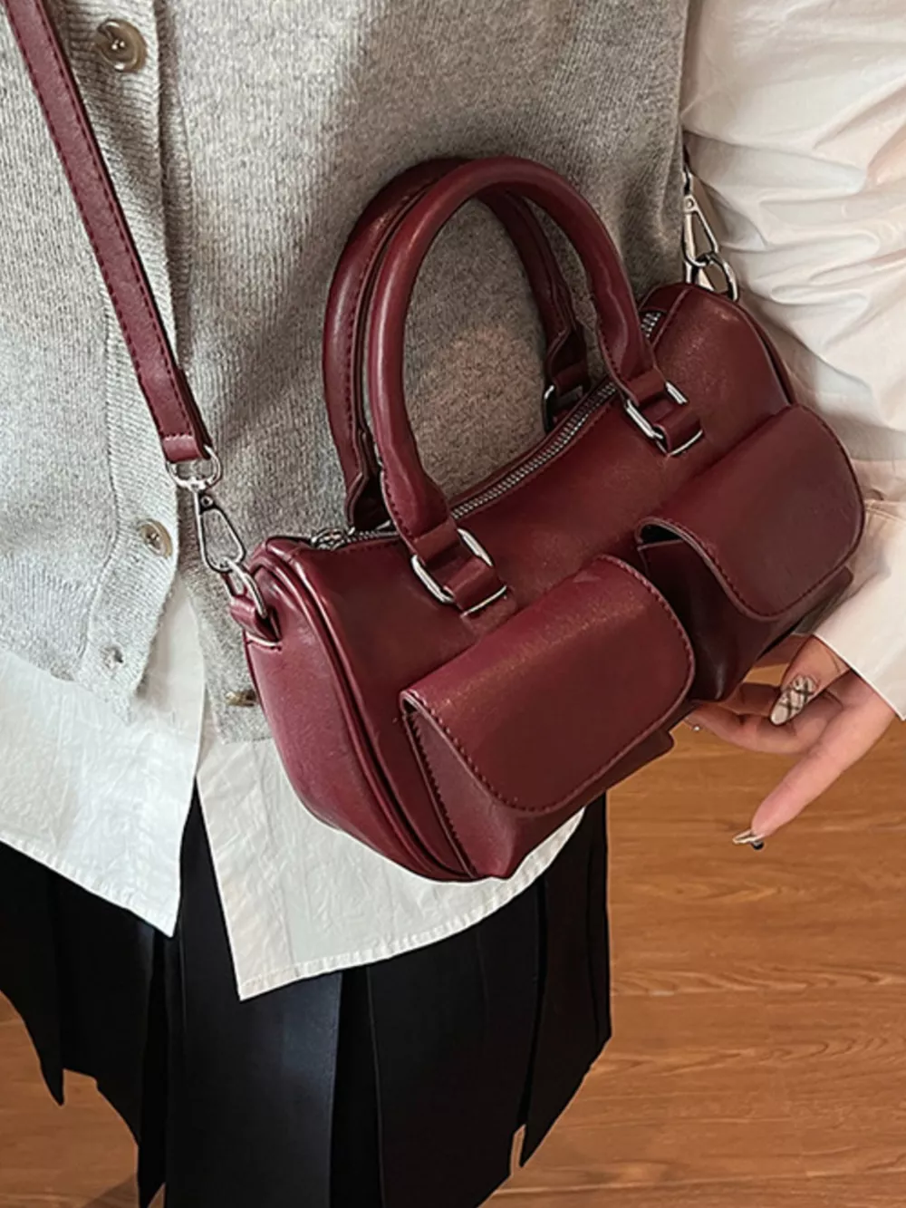 PU Leather Vintage Boston Handbag, image 6