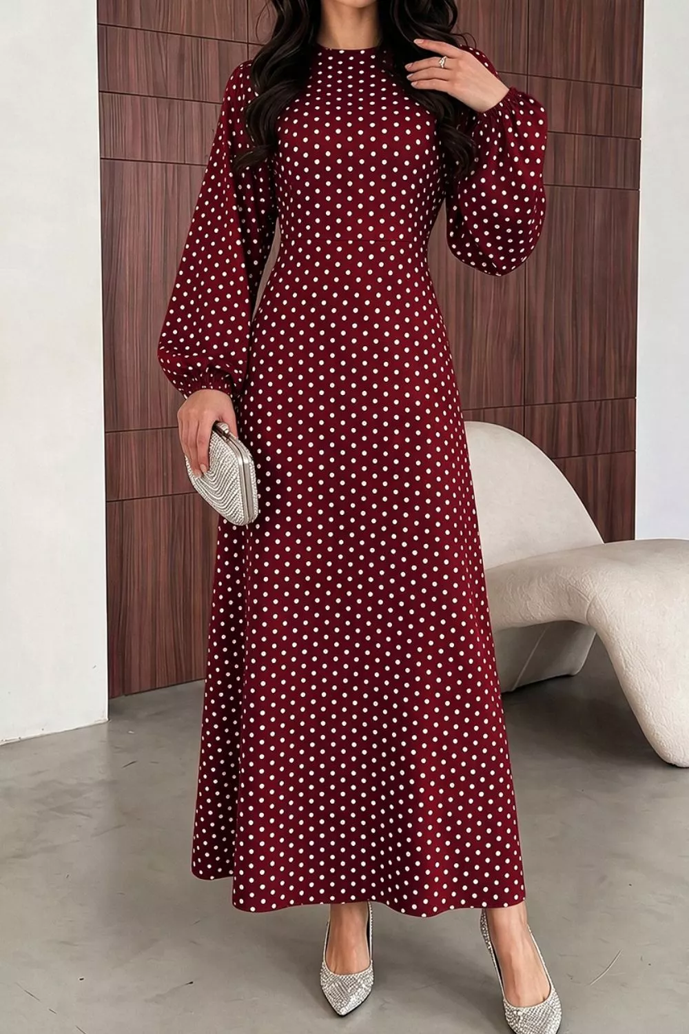 Polka Dot Long Sleeve Maxi Dress, image 17