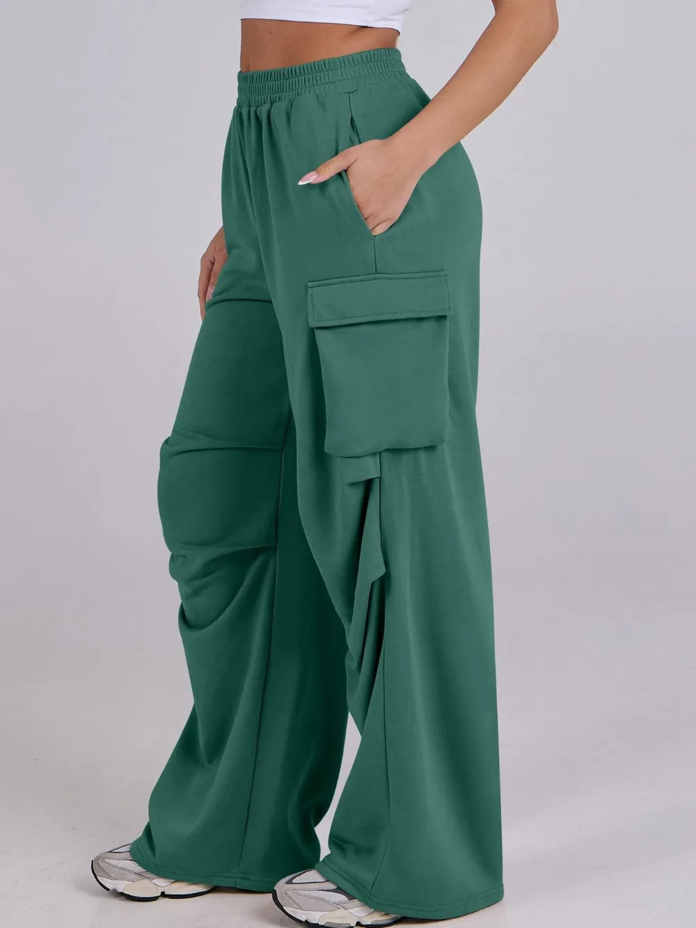 Elastic Waist Wide Leg Pants with Pockets, image 23