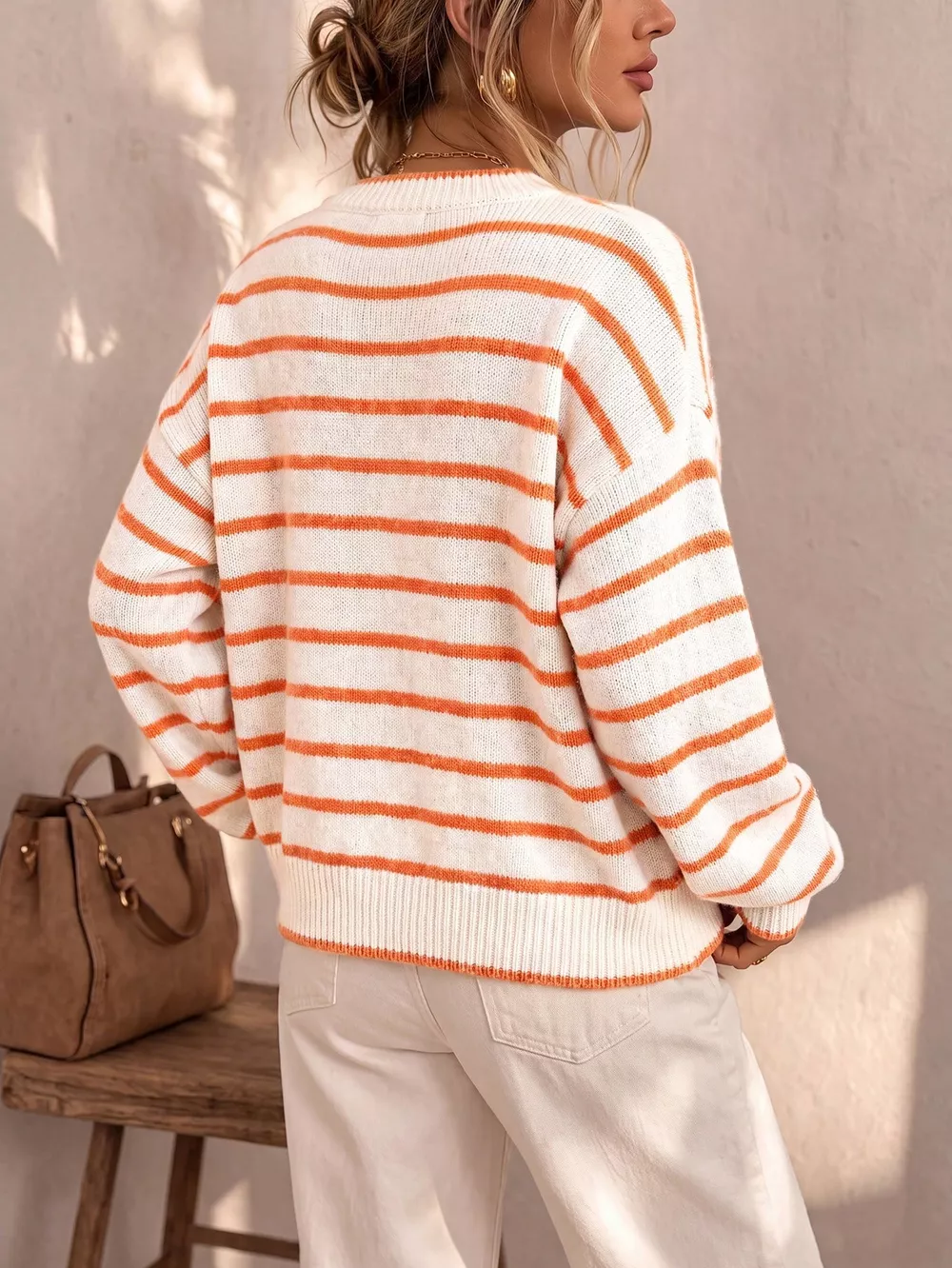 Striped Button-Down Knit Cardigan, image 6
