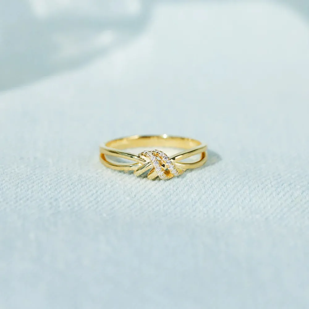 925 Sterling Silver Inlaid Zircon Wrapped Knot Ring, image 4