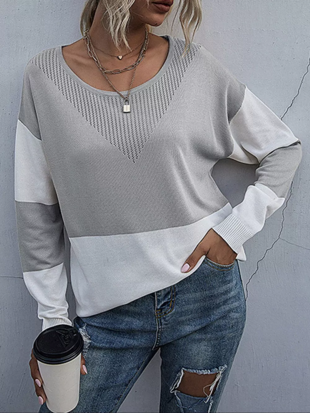 Color Block Round Neck Sweater, image 13