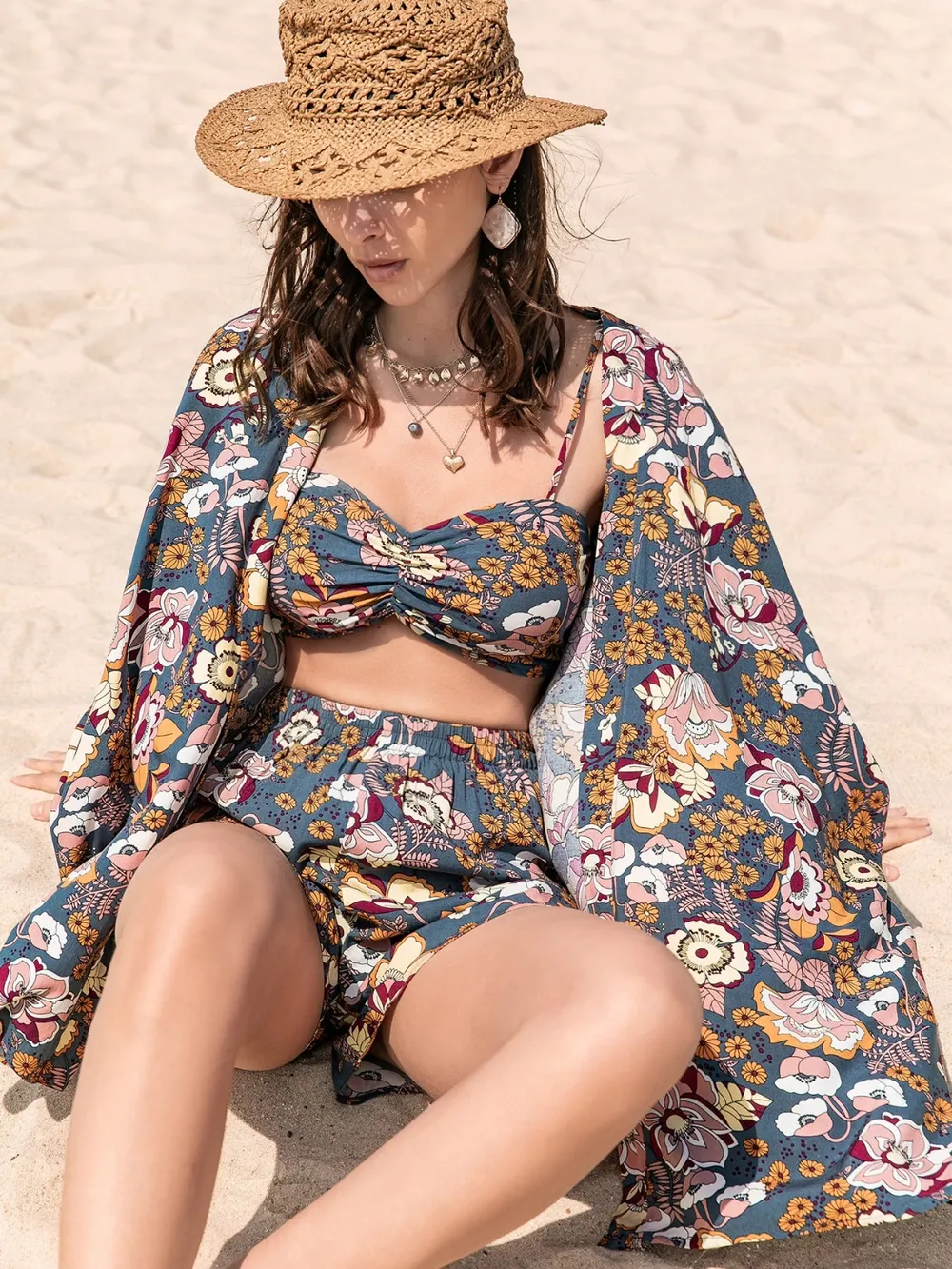 Printed Bra, Cover-Up and Shorts Set, image 5