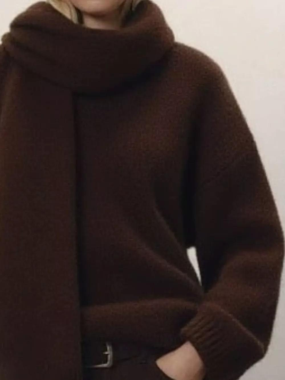 Oversized V-Neck Dropped Shoulder Sweater with Scarf, image 18