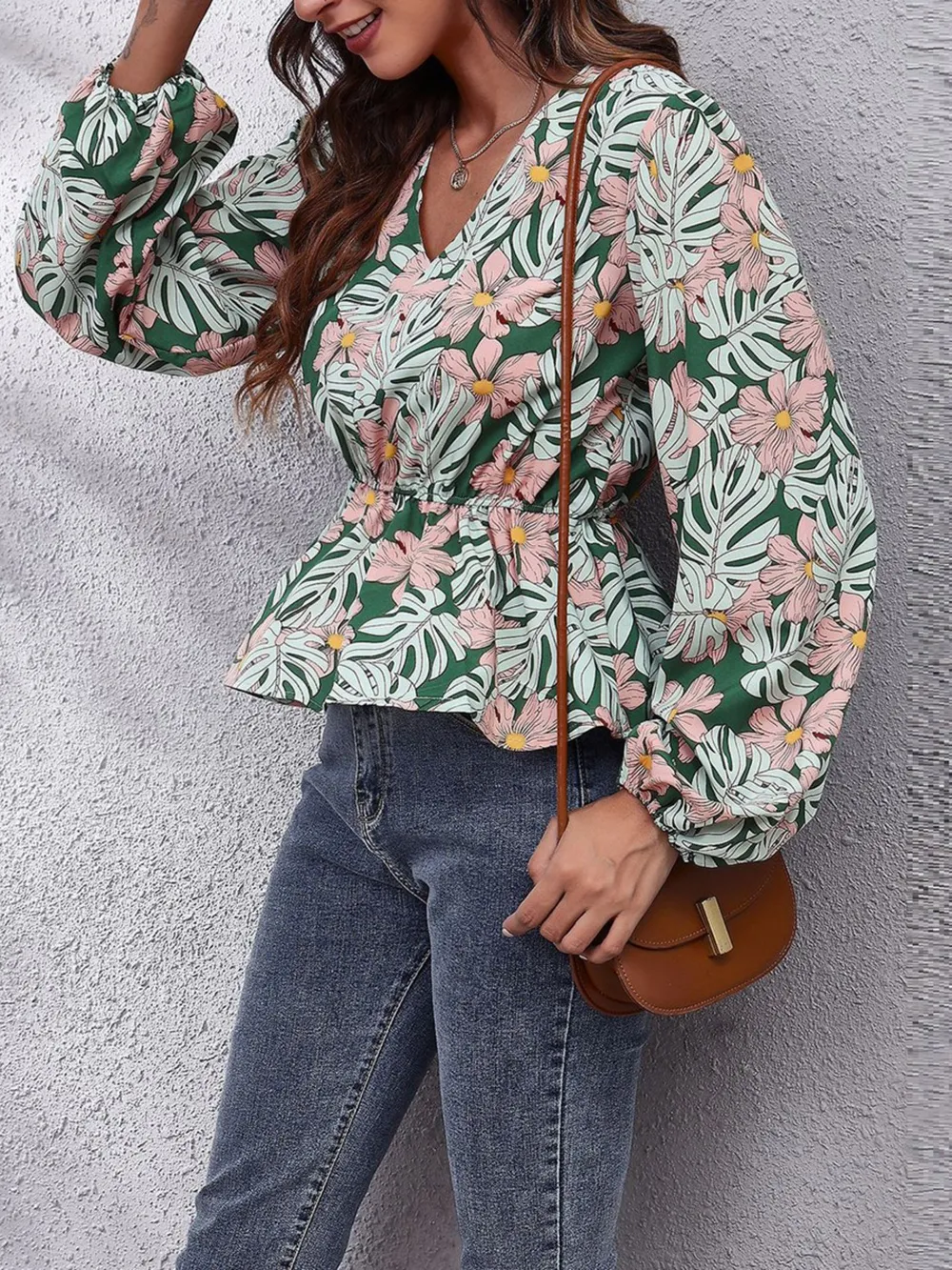 Floral V-Neck Balloon Sleeve Blouse, image 10