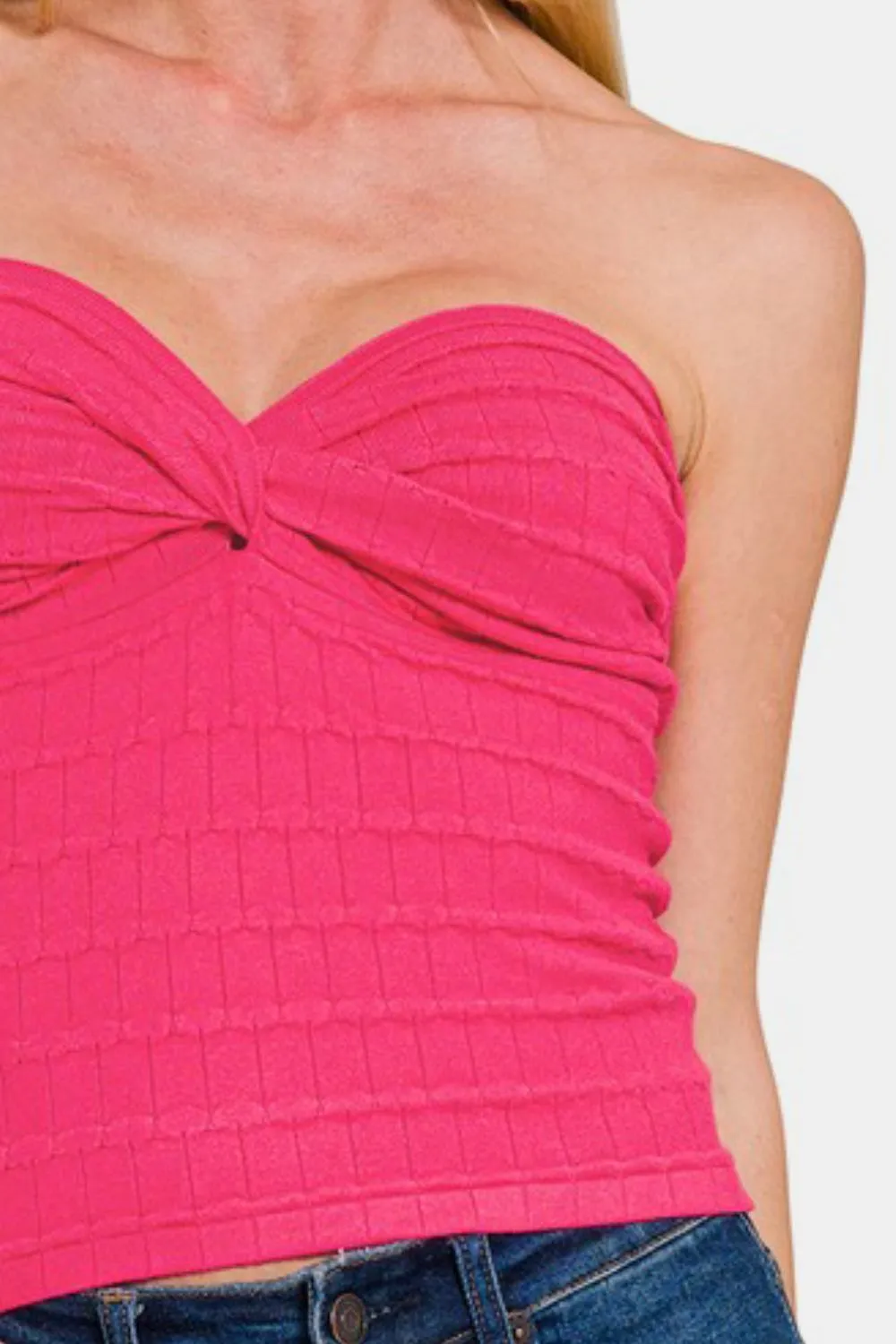 Ruched Twisted Sweetheart Neck Top, image 3