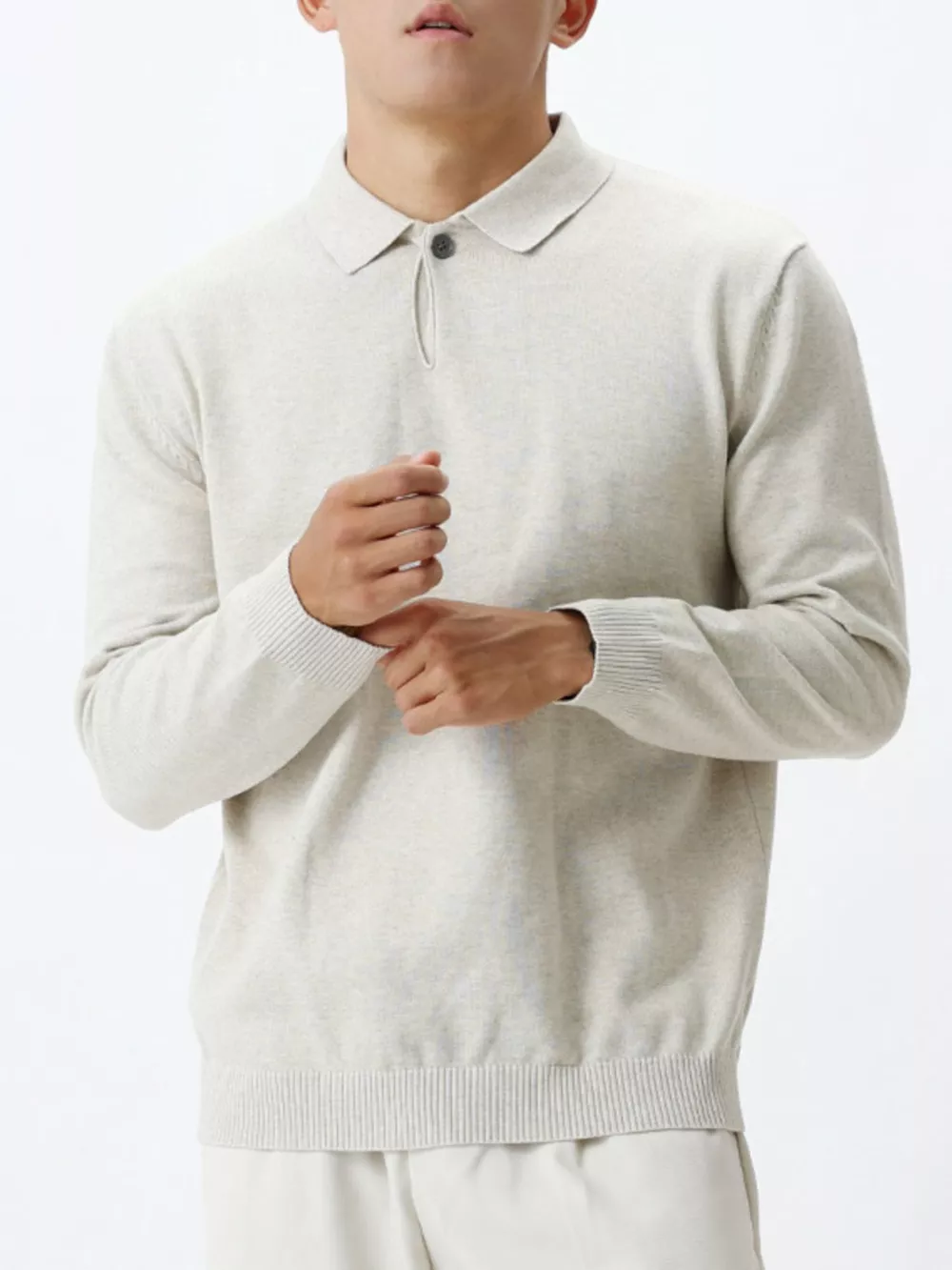 Men's Plus Size Polo Collar Long Sleeve Sweater, image 7