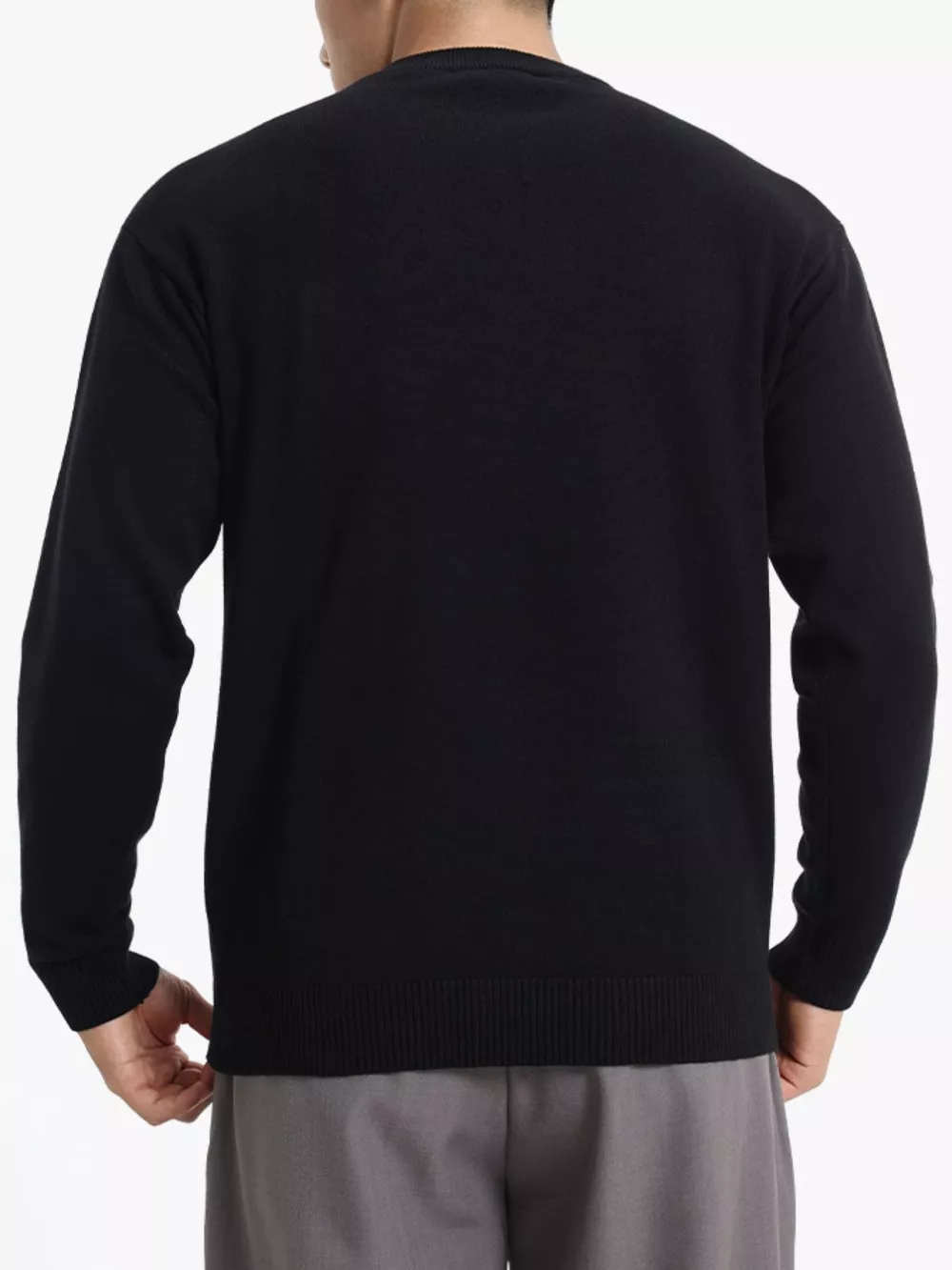 Men's Minimalist Crew Neck Sweater with Ribbed Cuffs, image 10
