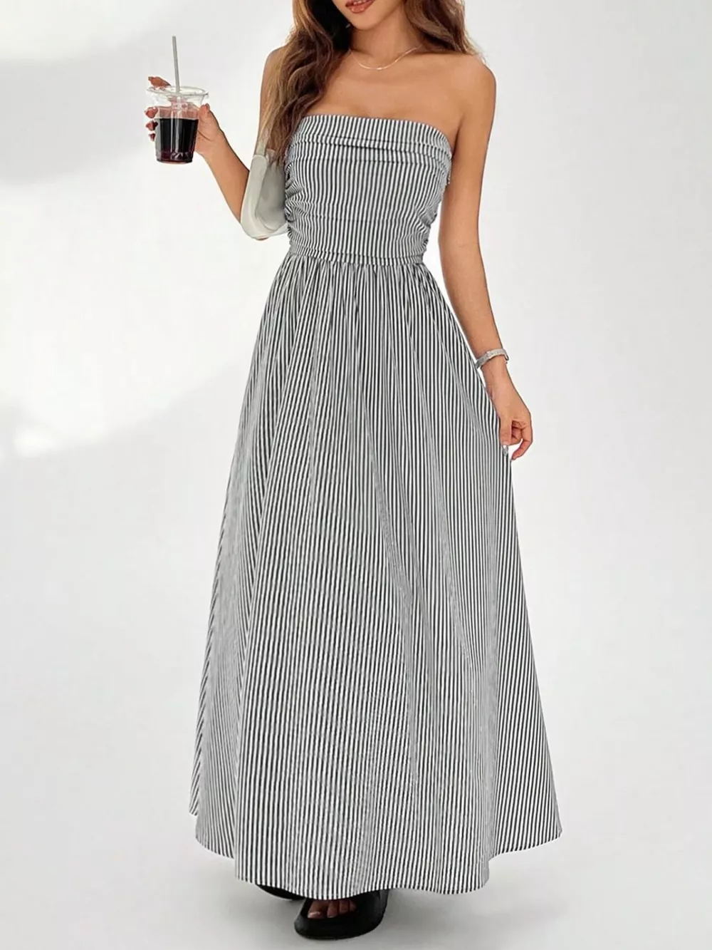 Striped Strapless Casual Maxi Dress, image 9