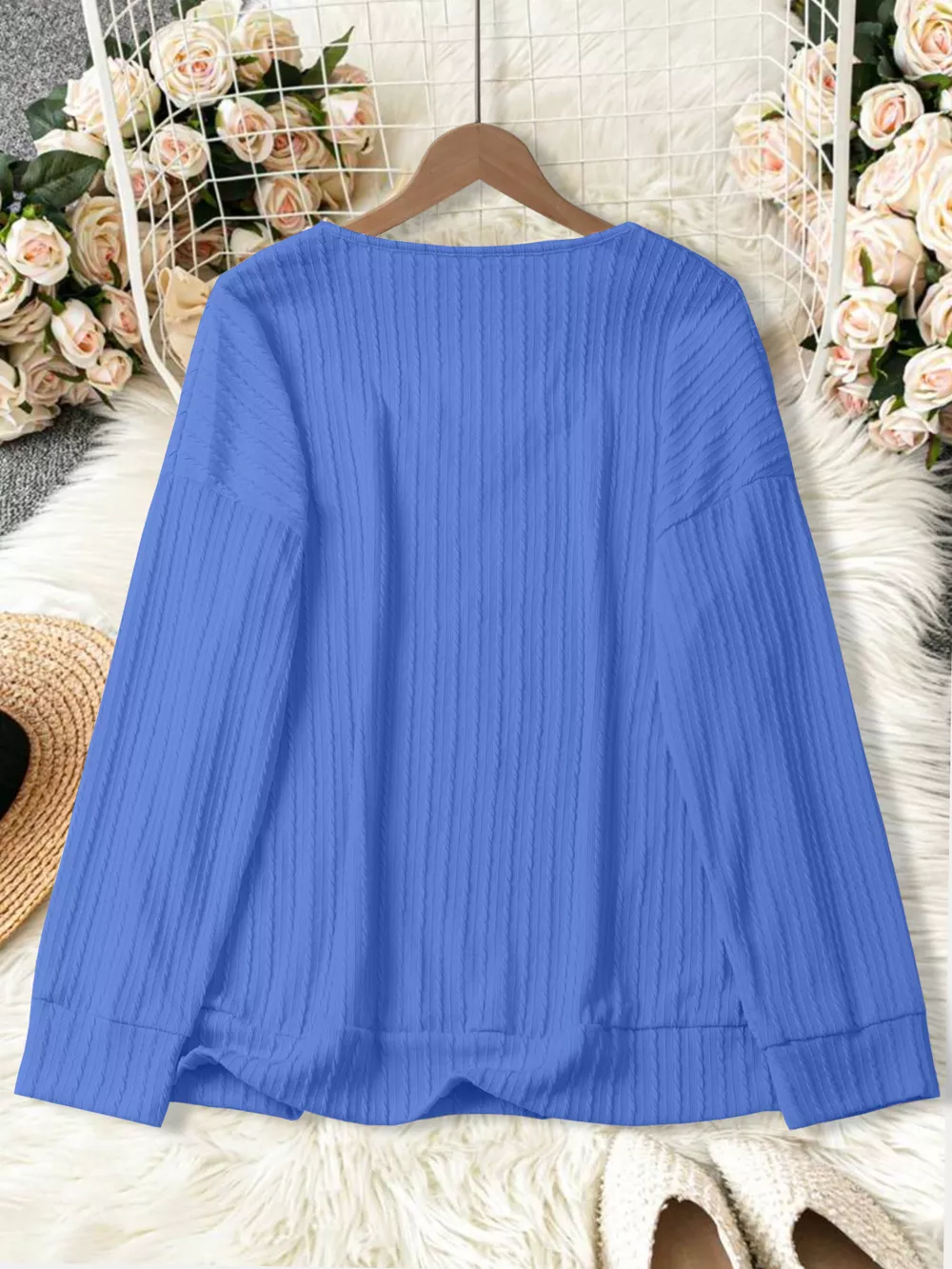 Plus Size V-Neck Dropped Shoulder Blouse, image 6