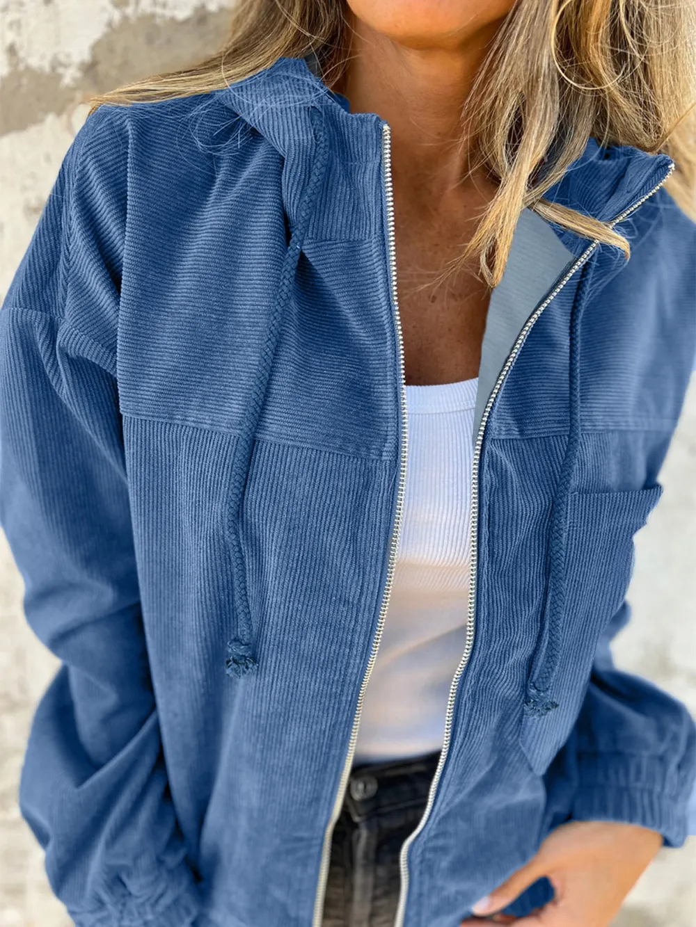 Drawstring Zip Up Long Sleeve Hooded Jacket, image 10