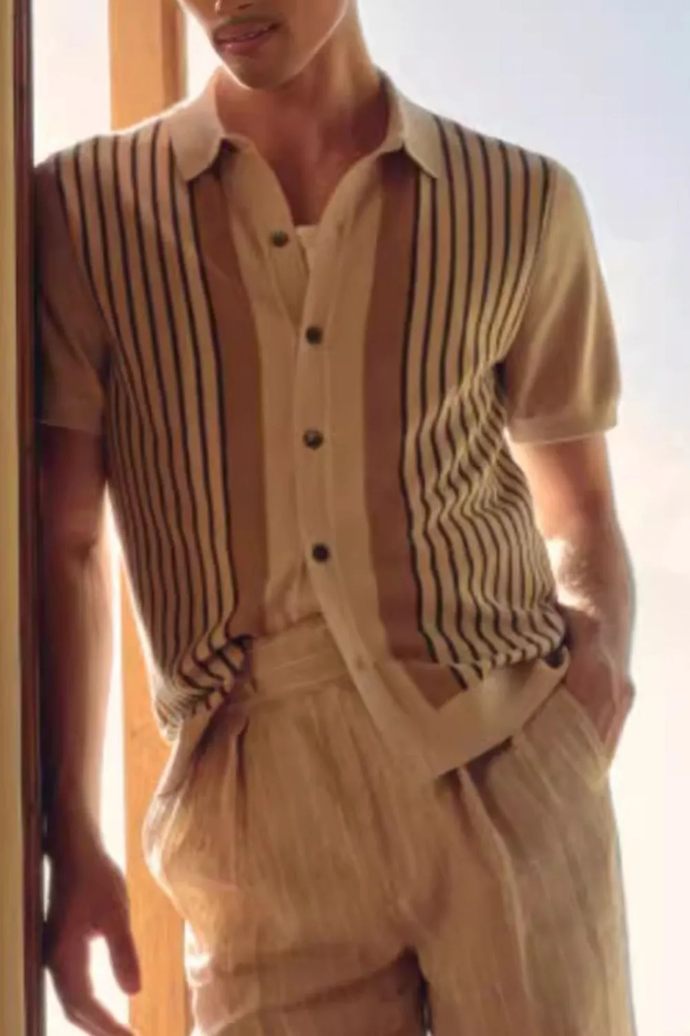 Men's Plus Size Striped Button Up Short Sleeve Shirt, image 2