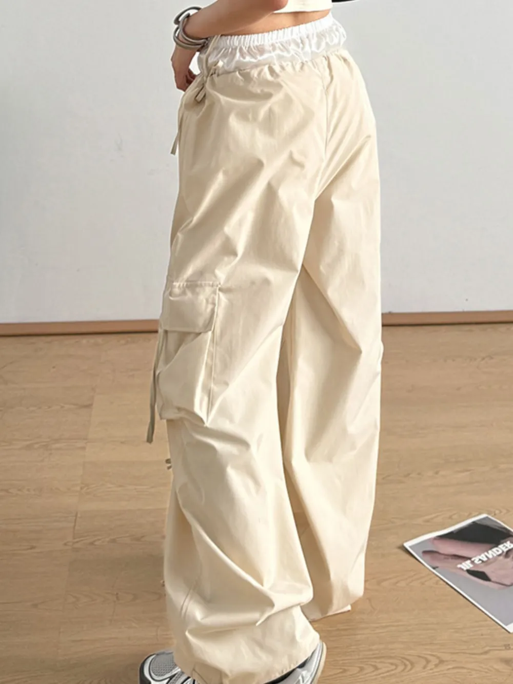 Cargo Wide Leg Pants with Bow Tie Details, image 9