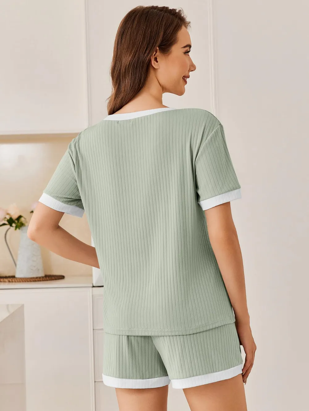 Ribbed Short Sleeve Top and Shorts Set, image 4