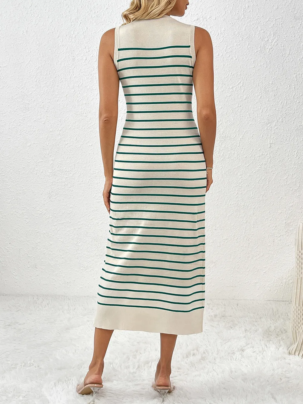 Round Neck Sleeve Midi Knit Dress, image 11