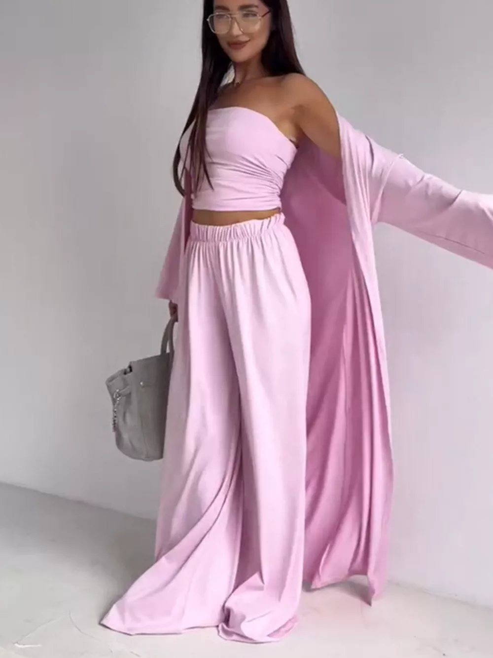 Tube Top & Cardigan & Pants Three Piece Set, image 12