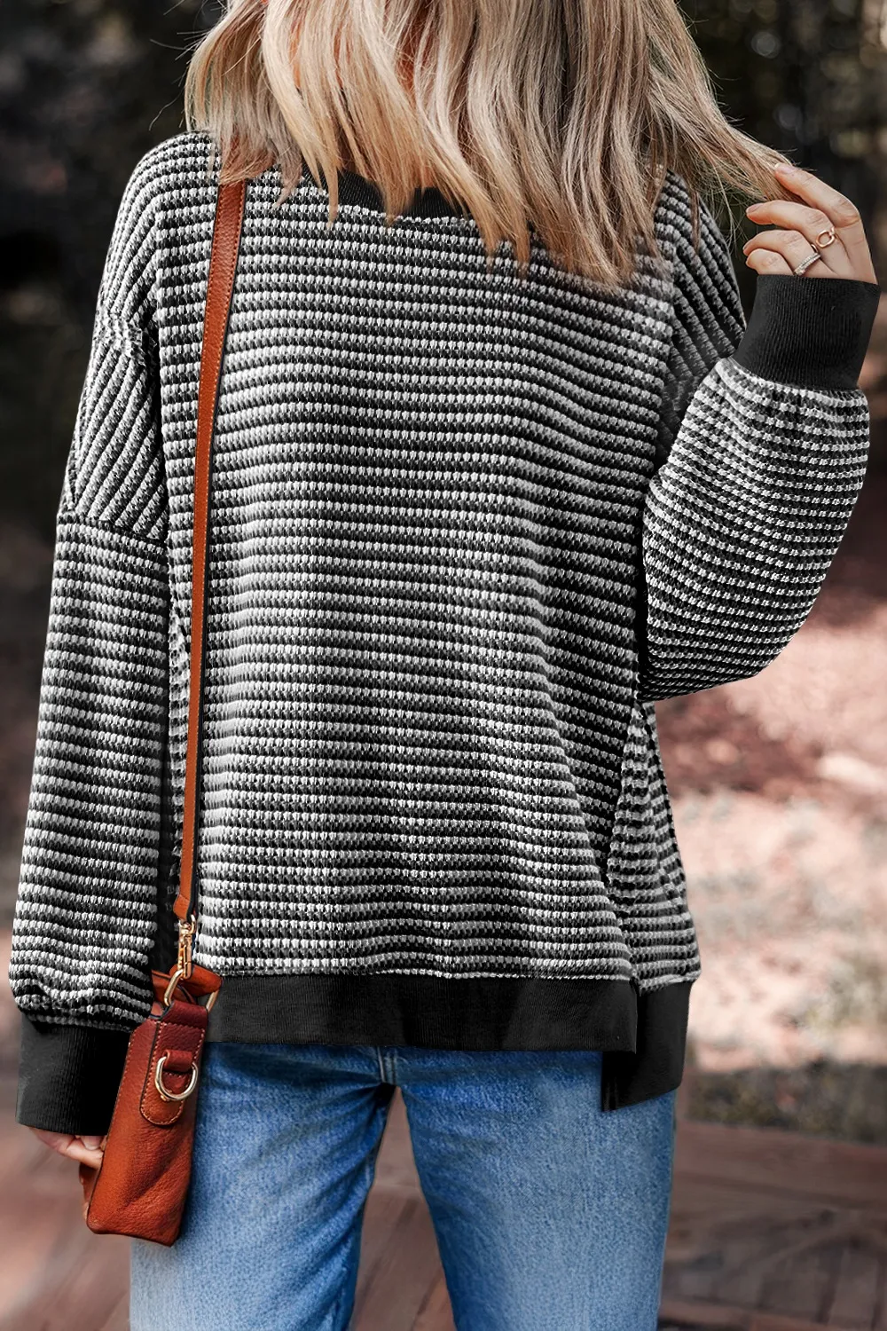 Oversized Striped Round Neck Sweatshirt, image 5