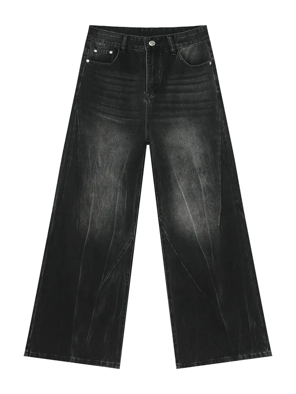 Washed Lightning Pattern Wide Leg Jeans, image 4