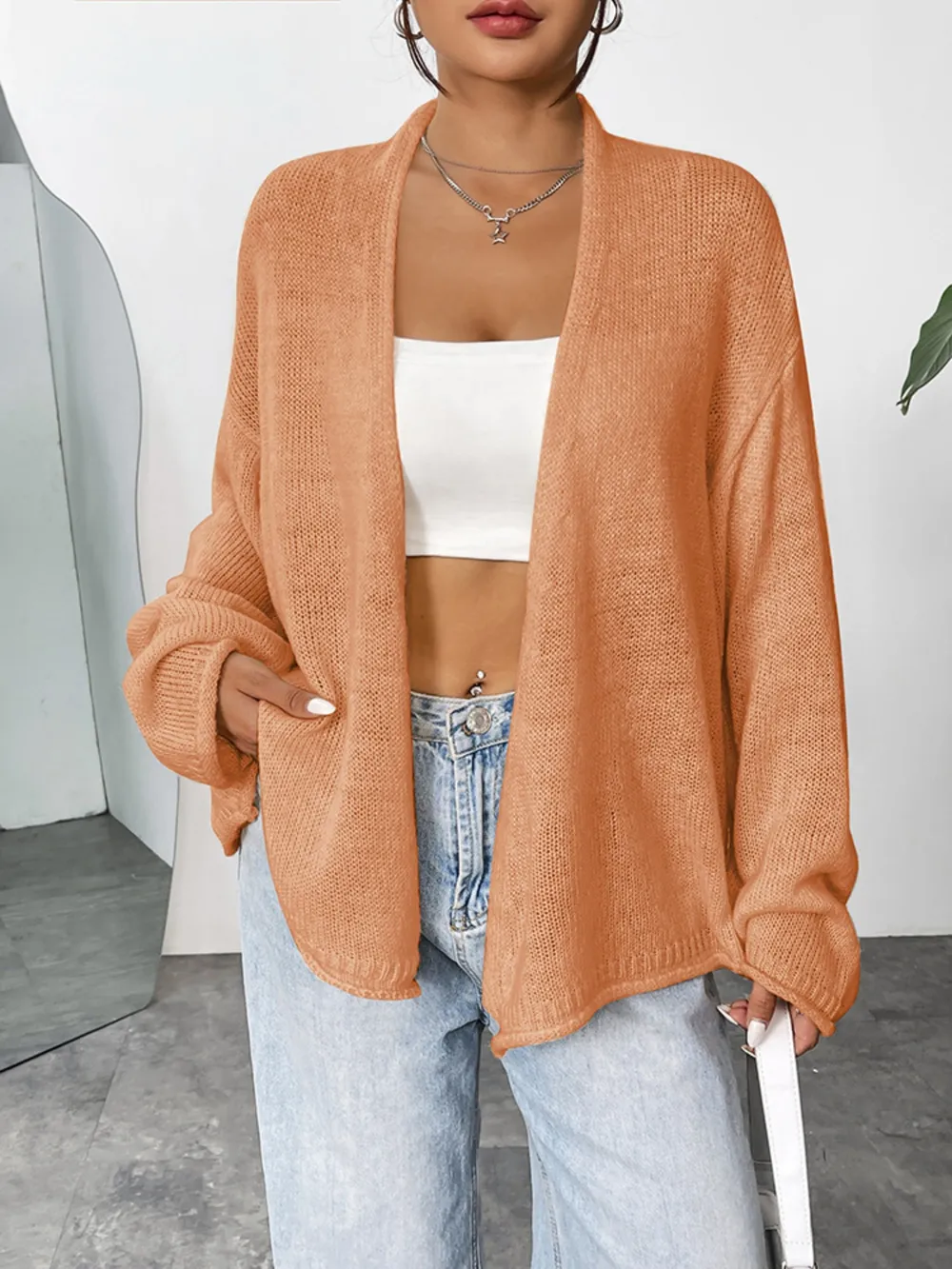 Open Front Dropped Shoulder Cardigan, image 7