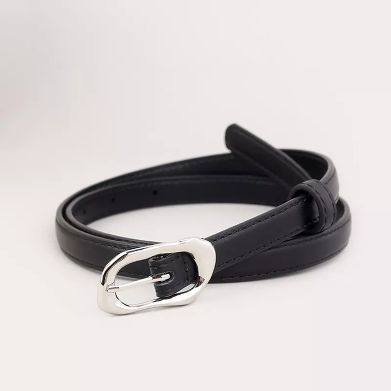 Silver Buckle Skinny Belt