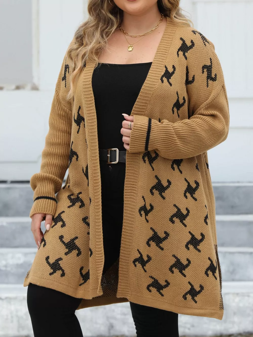 Plus Size Open Front Drop Shoulder Knit Cardigan, image 5