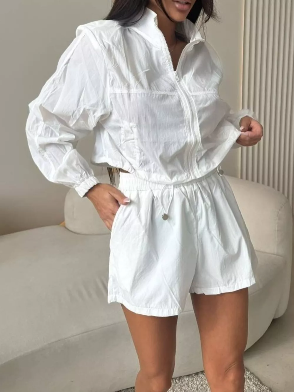 Zip-Up Crop Jacket and High-Waisted Shorts Set, image 15