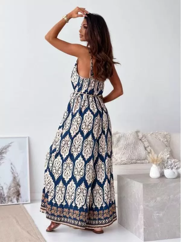 Printed Spaghetti Strap Wide-Leg Jumpsuit, image 15
